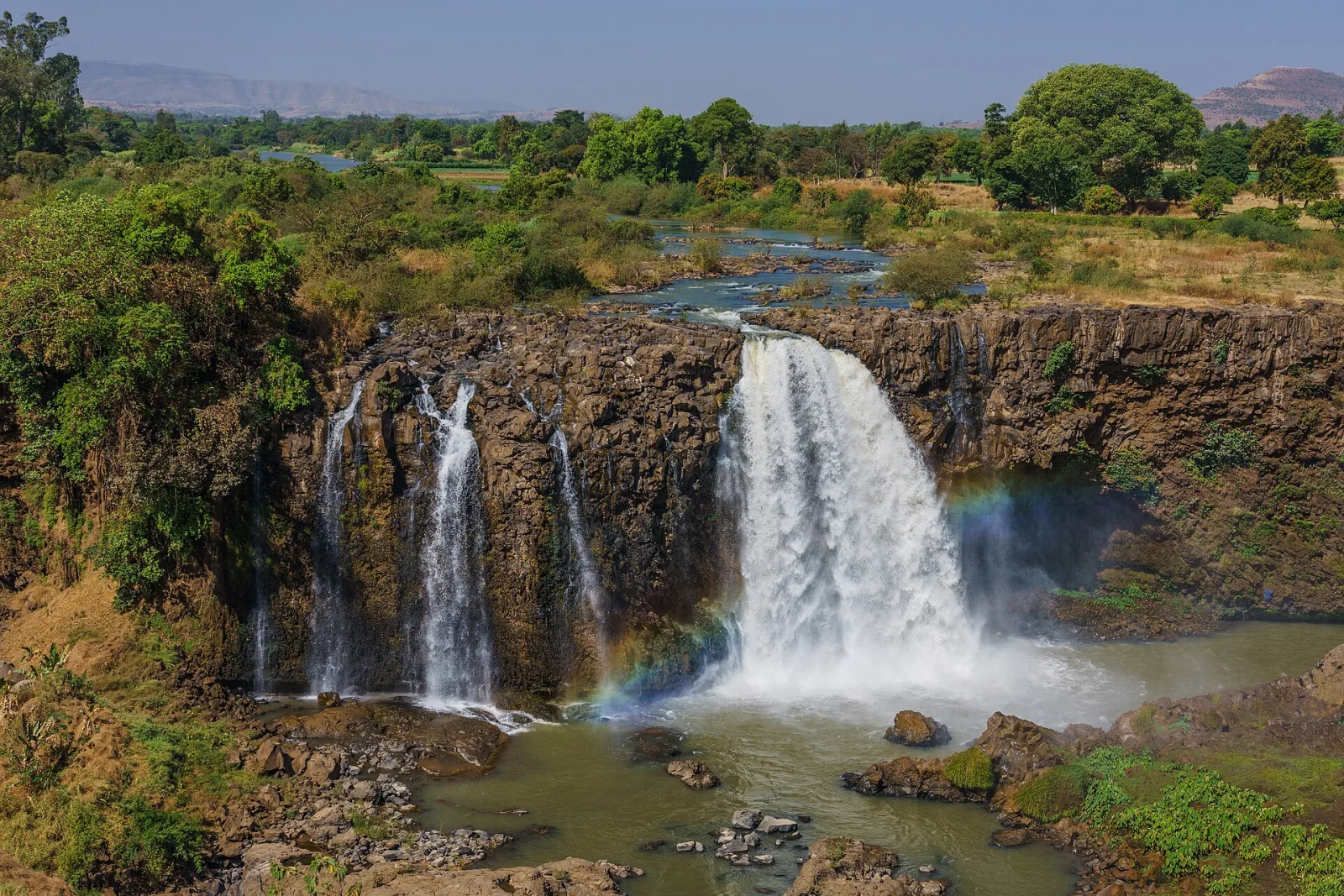 Blue Nile Falls descending through a green gorge