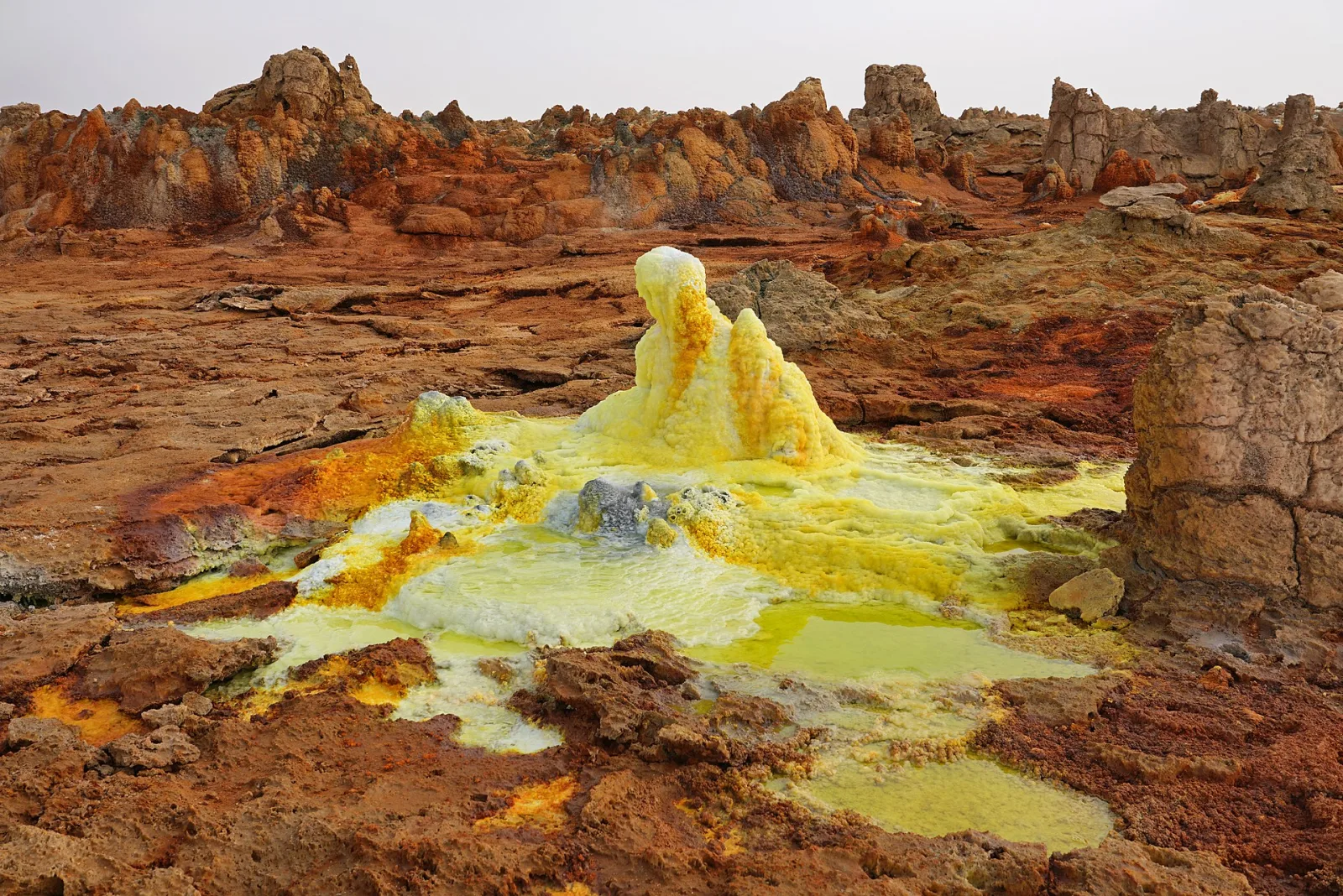 Mineral formations and salt colours at Dallol in the Danakil Depression